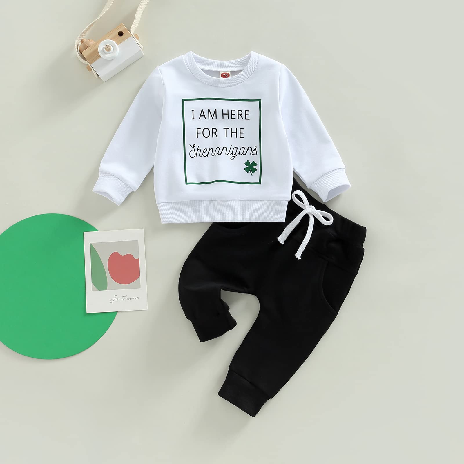 kacubwyy Newborn Baby Boy Clothes Long Sleeve Pull On Sweatshirt Elastic Waist Pants 2Pcs Spring Fall Winter Outfits (White&Black,18-24 Months)