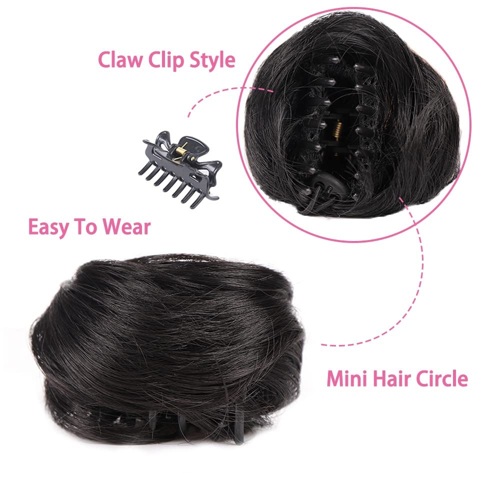 2PCS Cat Ears Hair Donut Chignon Claw Clip in Messy Hair Bun Mini Claw Clip in Updo Bun Extensions Wig Accessory Cat ears bun (101)