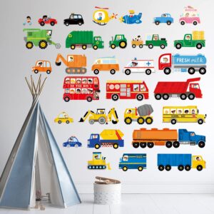 DECOWALL DS9-8064 Transport and Vehicles Wall Stickers Decals for Kids Toddler Bedroom décor car Boys Truck Construction Room Peel and Stick Excavator fire Truck Nursery Living Baby