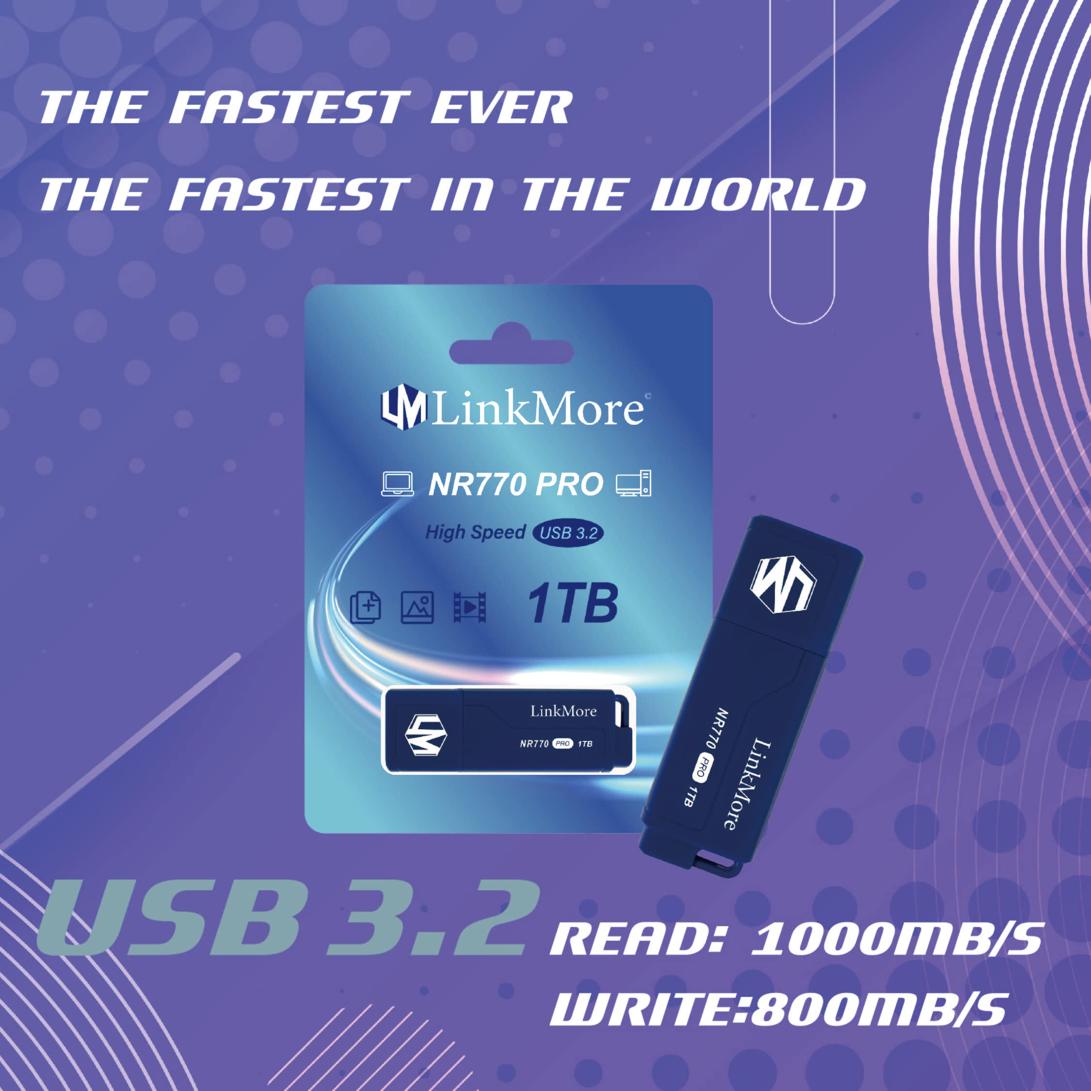 LinkMore NR770 1TB USB 3.2 Gen2 Flash Drive, Read Speed up to 1000MB/s, Write Speed up to 800MB/s, Thumb Drive