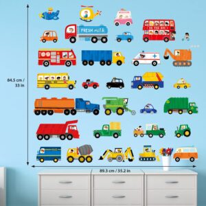 DECOWALL DS9-8064 Transport and Vehicles Wall Stickers Decals for Kids Toddler Bedroom décor car Boys Truck Construction Room Peel and Stick Excavator fire Truck Nursery Living Baby