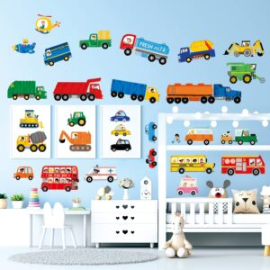 decowall ds9-8064 transport and vehicles wall stickers decals for kids toddler bedroom décor car boys truck construction room peel and stick excavator fire truck nursery living baby