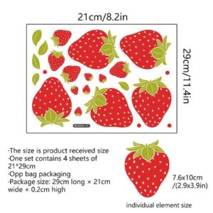 Fruit Wall Sticker, Red Strawberry Sticker DIY Color Fruit Wall Sticker Children's Bedroom Nursery Living Room Baby Room Mural Decoration (4 Pack) (Red)