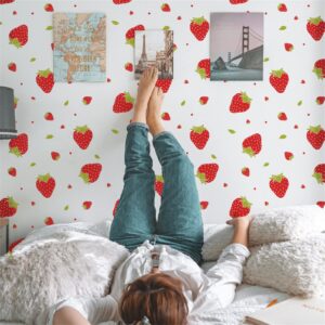 Fruit Wall Sticker, Red Strawberry Sticker DIY Color Fruit Wall Sticker Children's Bedroom Nursery Living Room Baby Room Mural Decoration (4 Pack) (Red)