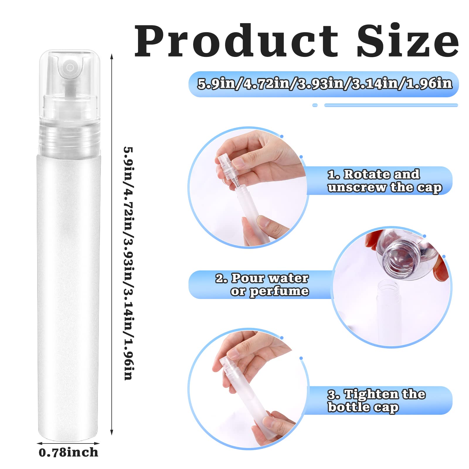 Vin Beauty 5pcs Perfume Atomizers Refillable, Plastic Mini Spray Bottles for Travel Mister Small Empty Spritzer Bottles Sample Containers for Hair Face Plants