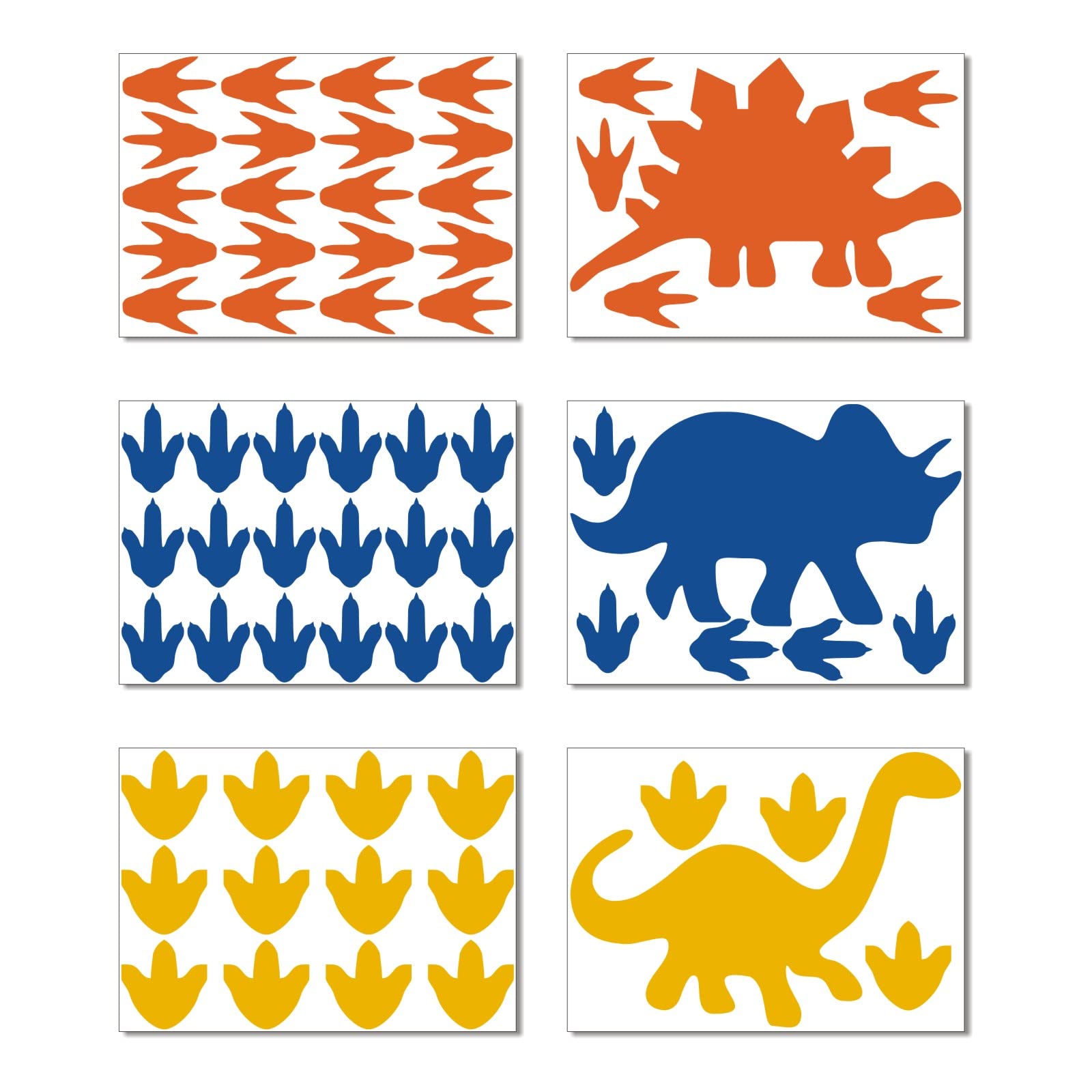 Dinosaur Wall Sticker Vinyl Footprints Decals for Nursery Bedroom Boys or Girls Room Playroom Classroom Living Room Orange Blue Yellow 63pcs