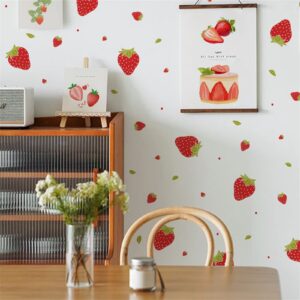 Fruit Wall Sticker, Red Strawberry Sticker DIY Color Fruit Wall Sticker Children's Bedroom Nursery Living Room Baby Room Mural Decoration (4 Pack) (Red)