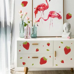 Fruit Wall Sticker, Red Strawberry Sticker DIY Color Fruit Wall Sticker Children's Bedroom Nursery Living Room Baby Room Mural Decoration (4 Pack) (Red)