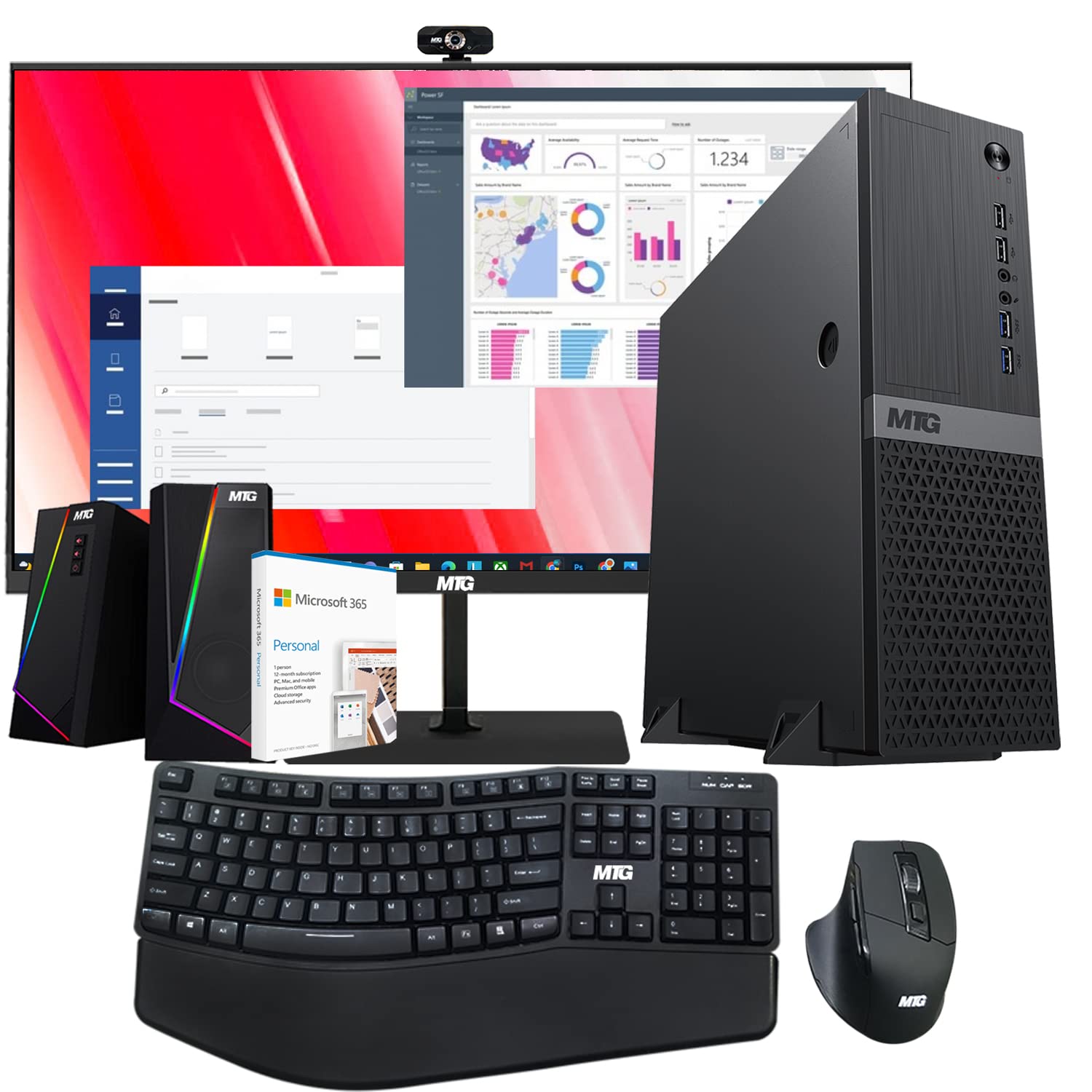 MTG Aurora Business Computer Desktop PC- Intel Core i7 4th Gen, 16GB Ram DDR3, 1TB Nvme, MTG 24 Inch Monitor, MTG Wireless Ergonomic Keyboard Mouse, RGB Speaker, Webcam, Office 365, Win 10 Home