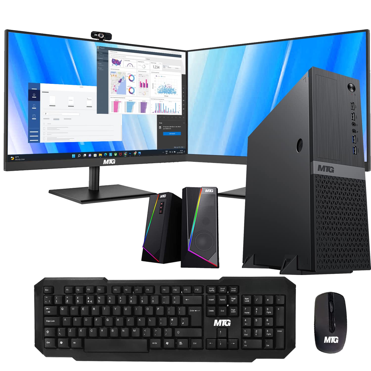 MTG Aurora Business Computer Desktop PC- Intel Core i7 4th Gen, 16GB Ram DDR4, 1TB Nvme, MTG Dual 22 Inch Monitor, MTG Wireless Keyboard Mouse, RGB Speaker, Webcam, Win 10 Home