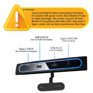 Powlamks USB Hub for Model Y Model 3 2021-2023 Center Console, Support USB-C Fast Charging, TES la Model 3/Y Accessories