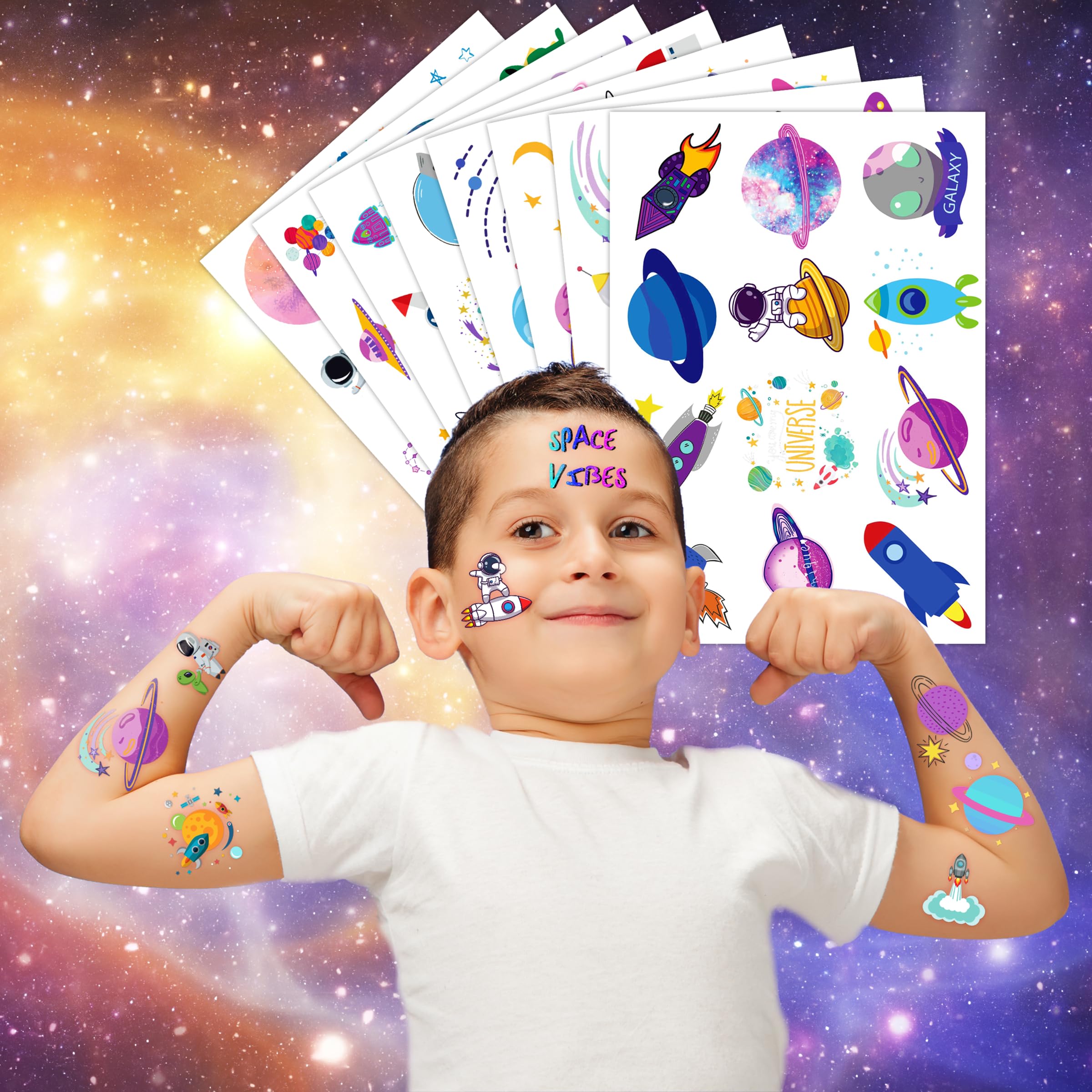 Galaxy Temporary Tattoos for Kids, 96PCS Outer Space Birthday Party Decorations Supplies Tattoos Stickers Cute Party Favors Girls Boys Gifts Classroom School Prizes Themed Christmas