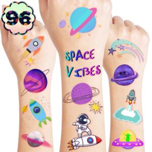 Galaxy Temporary Tattoos for Kids, 96PCS Outer Space Birthday Party Decorations Supplies Tattoos Stickers Cute Party Favors Girls Boys Gifts Classroom School Prizes Themed Christmas