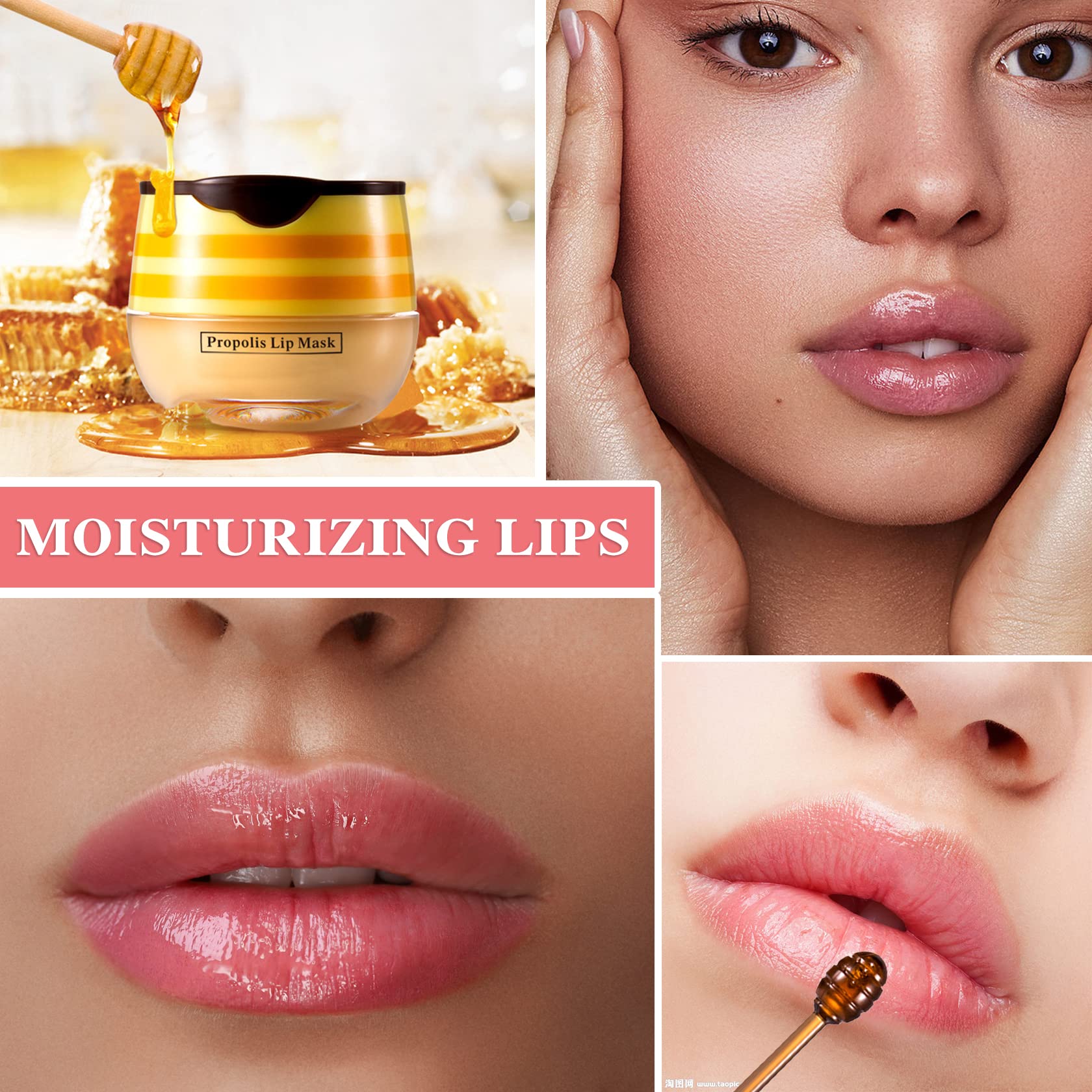 Lip Balm Honey Pot,Honey Lip Balm,Hydrating & Prevention Dry and Cracked Sleeping Lip Mask Lip Scrubs Exfoliator & Moisturizer With Applicator Lip Care Products for Dry Lips