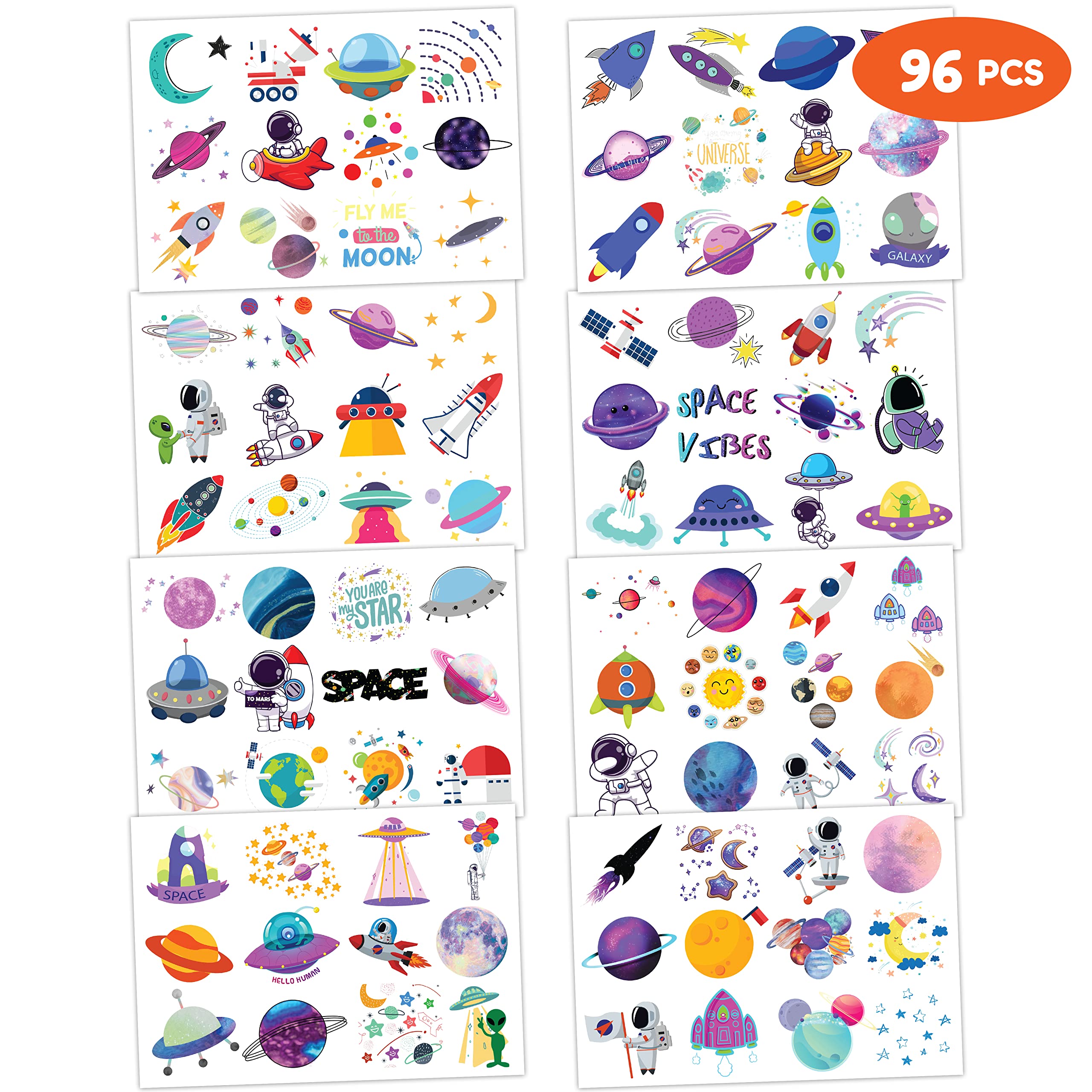 Galaxy Temporary Tattoos for Kids, 96PCS Outer Space Birthday Party Decorations Supplies Tattoos Stickers Cute Party Favors Girls Boys Gifts Classroom School Prizes Themed Christmas