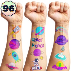 Galaxy Temporary Tattoos for Kids, 96PCS Outer Space Birthday Party Decorations Supplies Tattoos Stickers Cute Party Favors Girls Boys Gifts Classroom School Prizes Themed Christmas