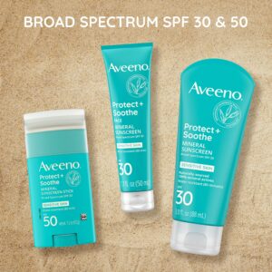 Aveeno Protect + Soothe Mineral Sunscreen Lotion with Broad Spectrum SPF 30, Quick Drying and Water-Resistant UVA/UVB Protection for Sensitive Skin, Fragrance-Free, 3.0 fl. oz