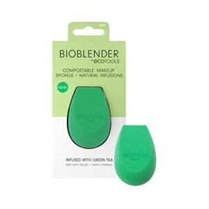 ecotools green tea bioblender, compostable makeup blending sponge, for foundation & base coverage, skin-calming, natural infusion, cruelty free & vegan, packaging may vary, 1 count