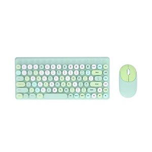 Wireless Keyboard and Mouse Combo for,Wireless Cute Mix Color 86 Keys Retro Round Concave Wireless Keyboard,Professional 1200DPI Gaming Keyboard Mouse (Green)