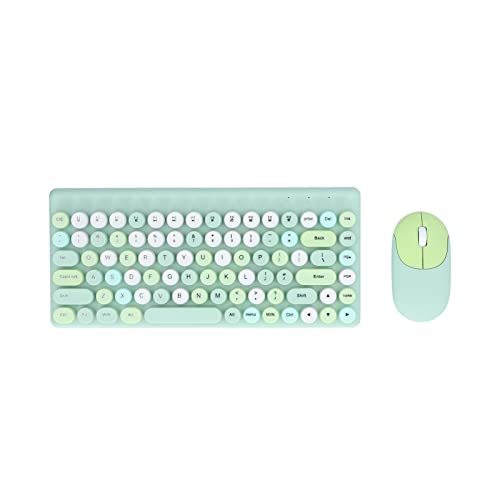 Wireless Keyboard and Mouse Combo for,Wireless Cute Mix Color 86 Keys Retro Round Concave Wireless Keyboard,Professional 1200DPI Gaming Keyboard Mouse (Green)