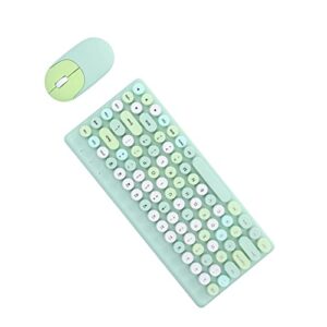 Wireless Keyboard and Mouse Combo for,Wireless Cute Mix Color 86 Keys Retro Round Concave Wireless Keyboard,Professional 1200DPI Gaming Keyboard Mouse (Green)