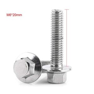 SS304 Flange Screw 10pcs M6 Stainless Steel Hex Flange Screws Washer Head Fastener (M6*20)