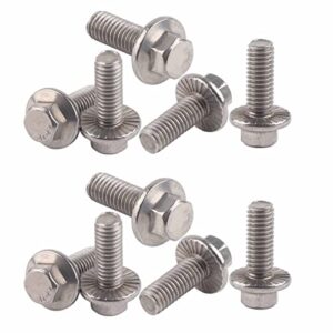 SS304 Flange Screw 10pcs M6 Stainless Steel Hex Flange Screws Washer Head Fastener (M6*20)