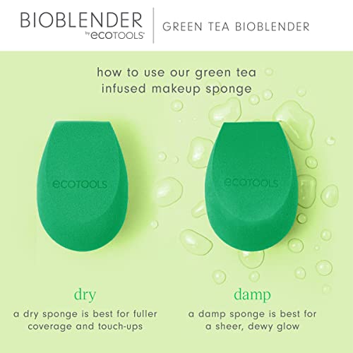 EcoTools Green Tea Bioblender, Compostable Makeup Blending Sponge, For Foundation & Base Coverage, Skin-Calming, Natural Infusion, Cruelty Free & Vegan, Packaging May Vary, 1 Count