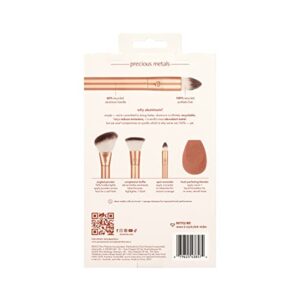 EcoTools Precious Metals Face Blend & Sculpt Set, Makeup Brush Kit For Foundation, Concealer, & Powder, Ecofriendly Makeup Brush Kit, Recycled Aluminum, Chrome, Cruelty-Free, 4 Piece Set