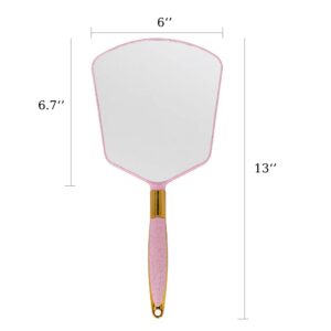 YCHMIR Hand Mirror, Handheld Mirror with Handle，Barber Hairdressing Handheld Mirrorfor for Salon 6 x 13 inch Pink-Square