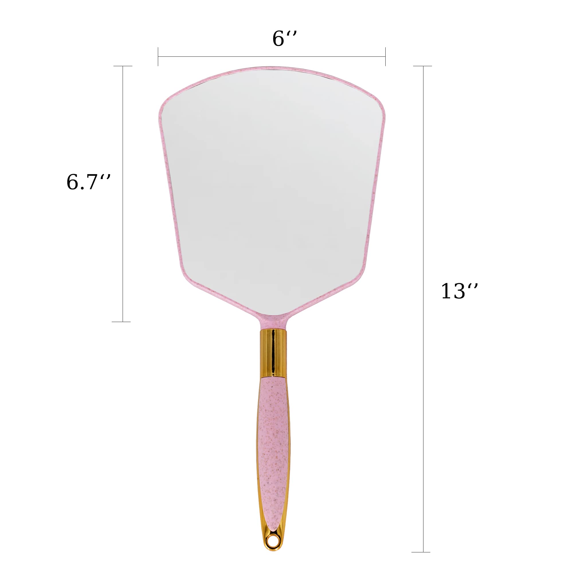 YCHMIR Hand Mirror, Handheld Mirror with Handle，Barber Hairdressing Handheld Mirrorfor for Salon 6 x 13 inch Pink-Square