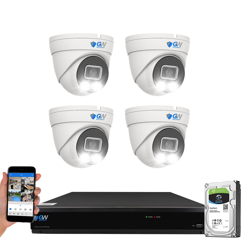 GW Security 8MP Full Time Color Night Vision Security Camera System with AI Face/Human/Vehicle Detection, 8CH 4K DVR and 4 x 3840TVL 8MP Outdoor Indoor Microphone Turret CCTV Cameras, 1TB Hard Drive