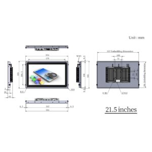 LEANGLE 21.5" 16:9Monitor Industrial Panel PC Embedded Display,Capacitive Touch Screen,2 or 6*COM,RS232 or RS485,Windows 10 or Linux Ubuntu