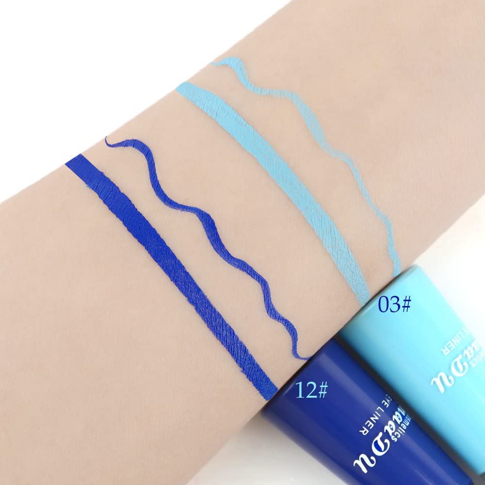 evpct 2Pcs Light Baby Bright Royal Sky Navy Cobalt Blue Liquid Eyeliner Set Waterproof Blue Liquid Eye Liners Pencils Waterproof Smudge proof Stamps Eyeliner delineador de ojos contra el agua 03&12