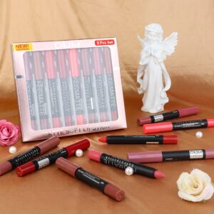 evpct 8Pcs Nude Pink Beige Ruby Rose Red Brown Mauve Matte Lipstick and Lip Crayon Lip Liner Pencil Pen Set for Women labial labiales mate magicos 24 horas originales pintalabios permanente 24 horas