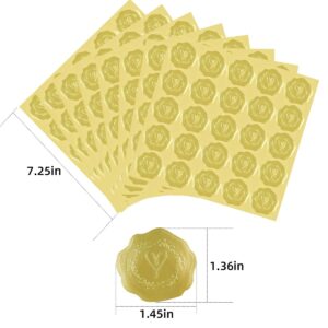 300 Pieces Gold Heart Stickers Envelope Seals Self-Adhesive Embossed Envelopes Seal Stickers for Wedding Invitations Greeting Cards Party Favors Gift Packaging DIY Decoration Wax Seal Stickers Labels