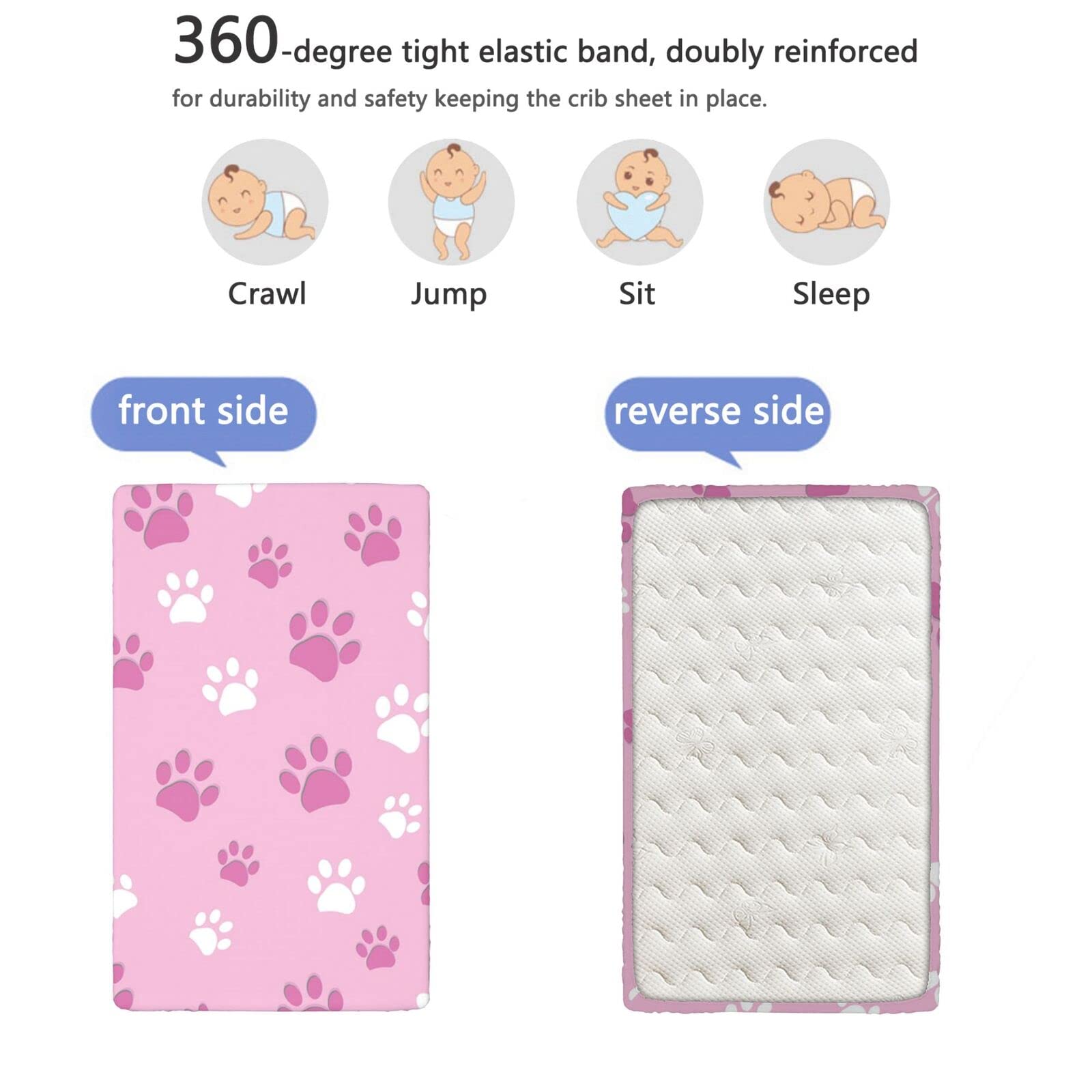 Dog Paws Themed Fitted Crib Sheet,Standard Crib Mattress Fitted Sheet Soft Toddler Mattress Sheet Fitted -Crib Mattress Sheet or Toddler Bed Sheet,52“ x28“,Baby Pink Pink and White