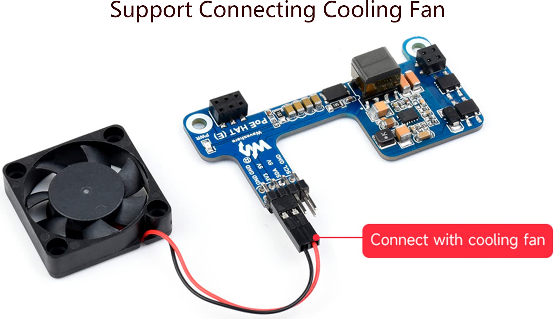 Power Over Ethernet HAT POE HAT (E) for Raspberry Pi 4B/Pi 3B+, IEEE 802.3af-Compliant Standard, Support Connecting Cooling Fan and Official Case