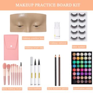 Makeup Practice Face Board, Resusable 3D Makeup Mannequin Face, Eyes Makeup Practice Face with Makeup Kit for Makeup Student and Beginner to Practice Eyeshadow Eyeliner Eyebrow Makeup & Lash Extension