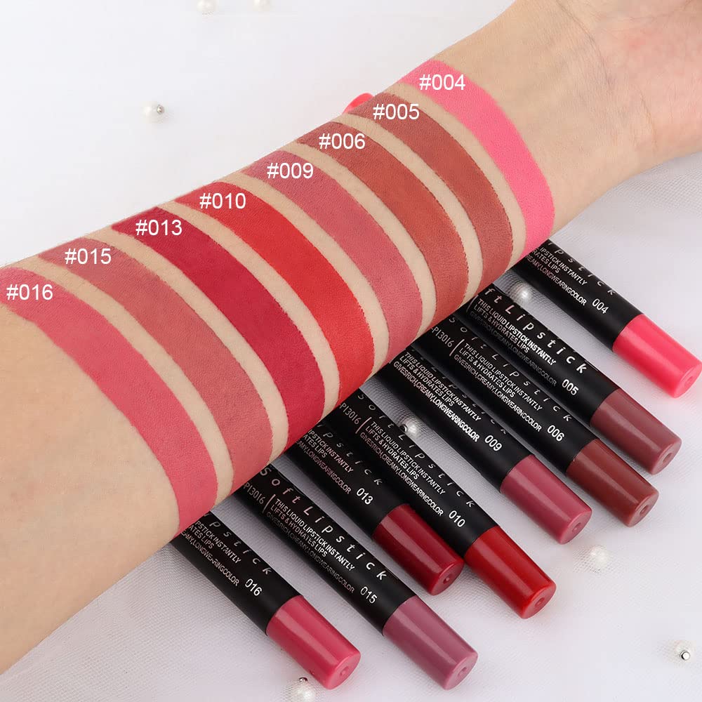 evpct 8Pcs Nude Pink Beige Ruby Rose Red Brown Mauve Matte Lipstick and Lip Crayon Lip Liner Pencil Pen Set for Women labial labiales mate magicos 24 horas originales pintalabios permanente 24 horas