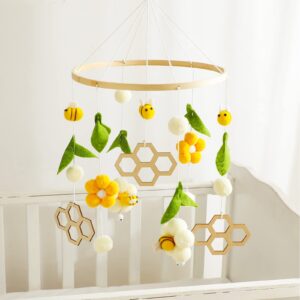 baby crib mobile for boys girls/bees nursery mobile/nursery cot mobile/gender neutral felt ball mobile/ceiling mobile