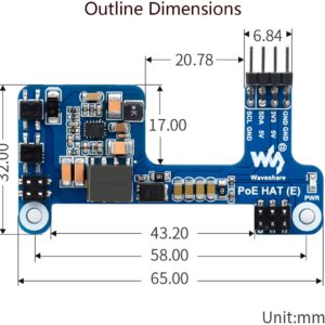 Power Over Ethernet HAT POE HAT (E) for Raspberry Pi 4B/Pi 3B+, IEEE 802.3af-Compliant Standard, Support Connecting Cooling Fan and Official Case