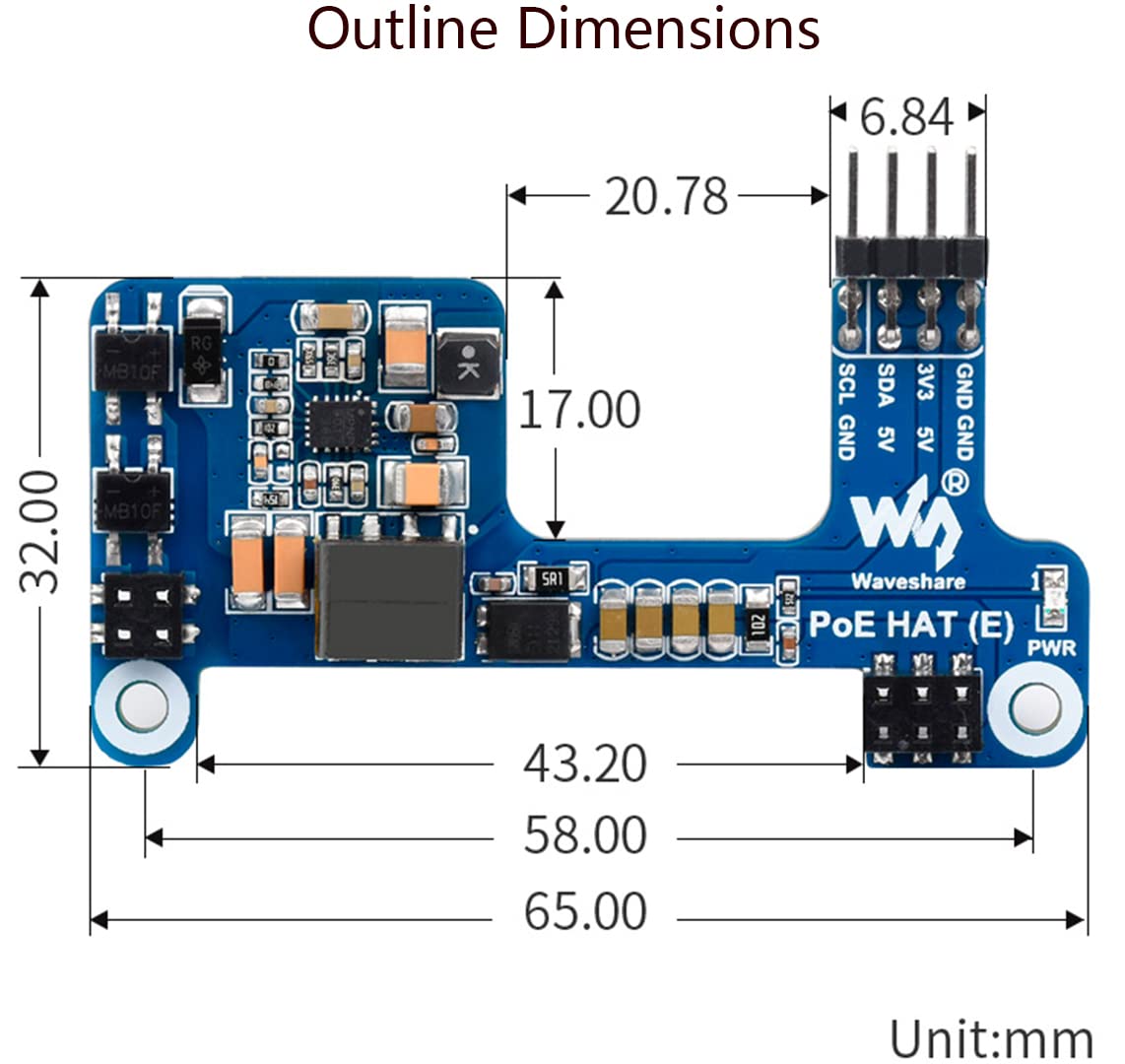 Power Over Ethernet HAT POE HAT (E) for Raspberry Pi 4B/Pi 3B+, IEEE 802.3af-Compliant Standard, Support Connecting Cooling Fan and Official Case