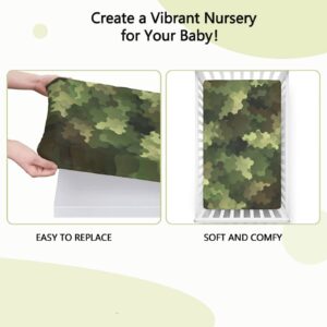 Camo Themed Fitted Mini Crib Sheets,Portable Mini Crib Sheets Ultra Soft Material -Baby Crib Sheets for Girl or Boy,38 x 24 Inch,Pale Green Brown Green