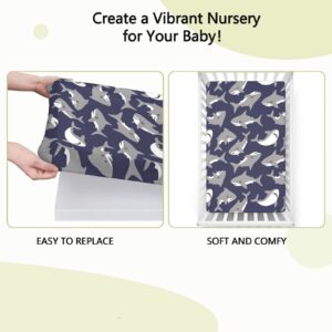 Shark Themed Fitted Crib Sheet,Standard Crib Mattress Fitted Sheet Soft Toddler Mattress Sheet Fitted -Crib Mattress Sheet or Toddler Bed Sheet,52“ x28“,Dark Indigo and Pale Taupe