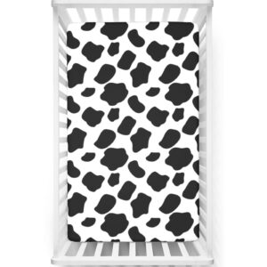 cow print themed fitted mini crib sheets,portable mini crib sheets soft & stretchy polyester fitted crib sheet -crib mattress sheet or toddler bed sheet,24“ x38“,white black