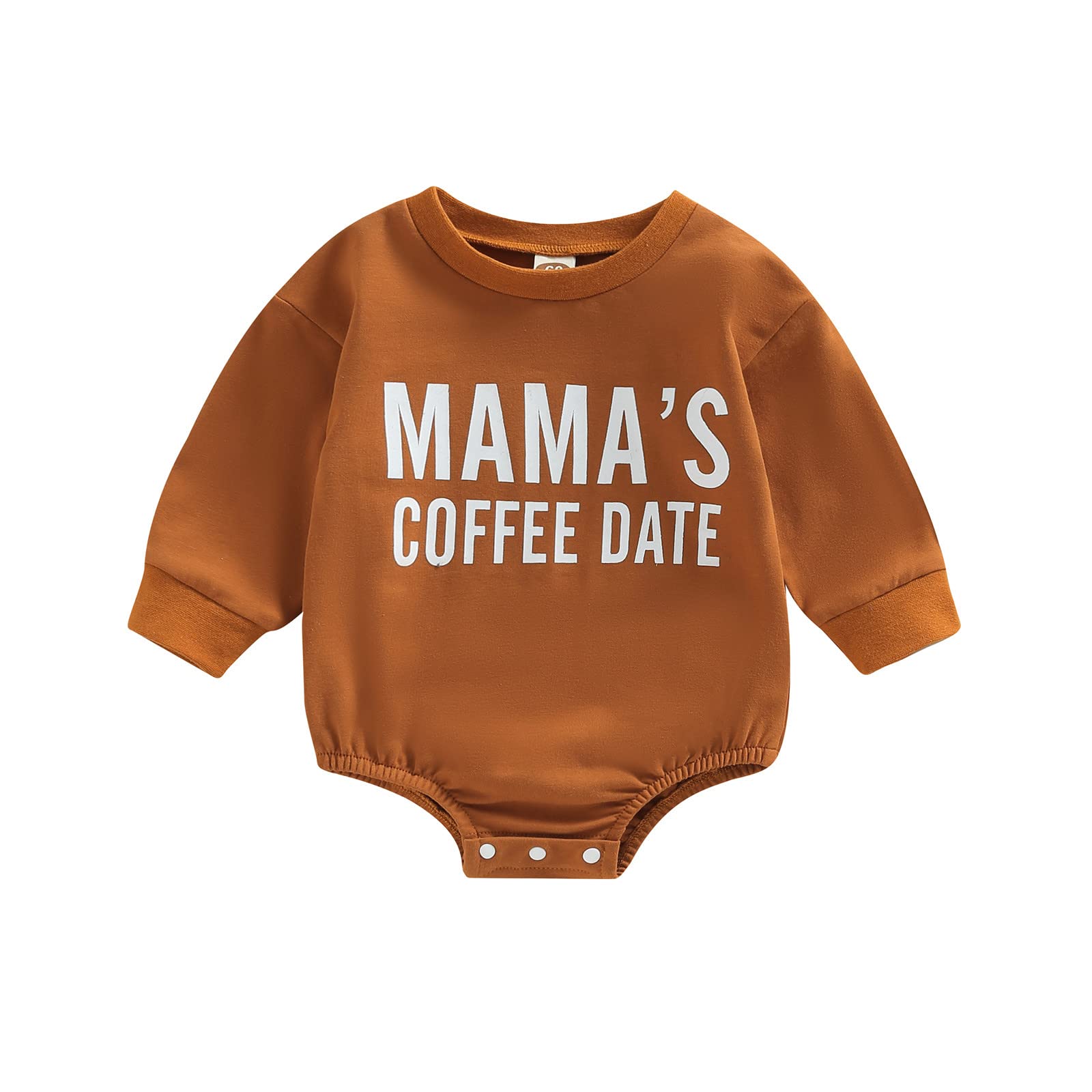 Kuriozud Newborn Baby Boy Girl Sweater Romper MAMAs Coffee Date Oversized Sweatshirt Fall Winter Clothes Valentines Day Outfit (Mama's Coffee Date Brown, 0-3 Months)