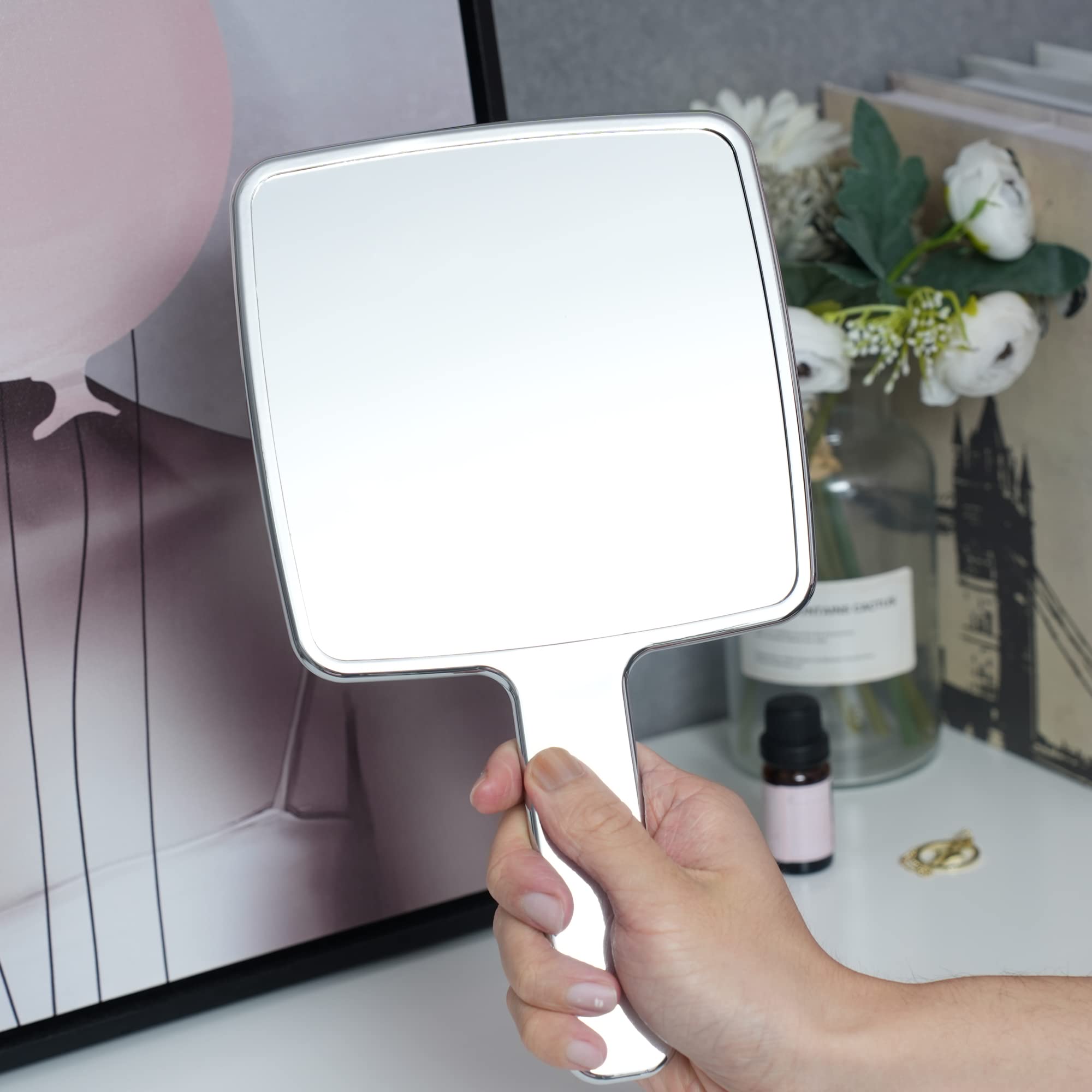 YCHMIR Hand Mirror Hand Held Mirror Electroplate Mirror Sliver, Square 5 x9.1 inch