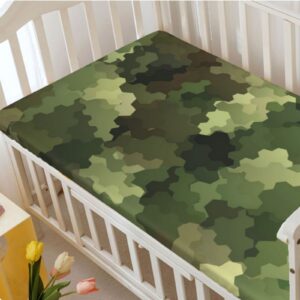 Camo Themed Fitted Mini Crib Sheets,Portable Mini Crib Sheets Ultra Soft Material -Baby Crib Sheets for Girl or Boy,38 x 24 Inch,Pale Green Brown Green