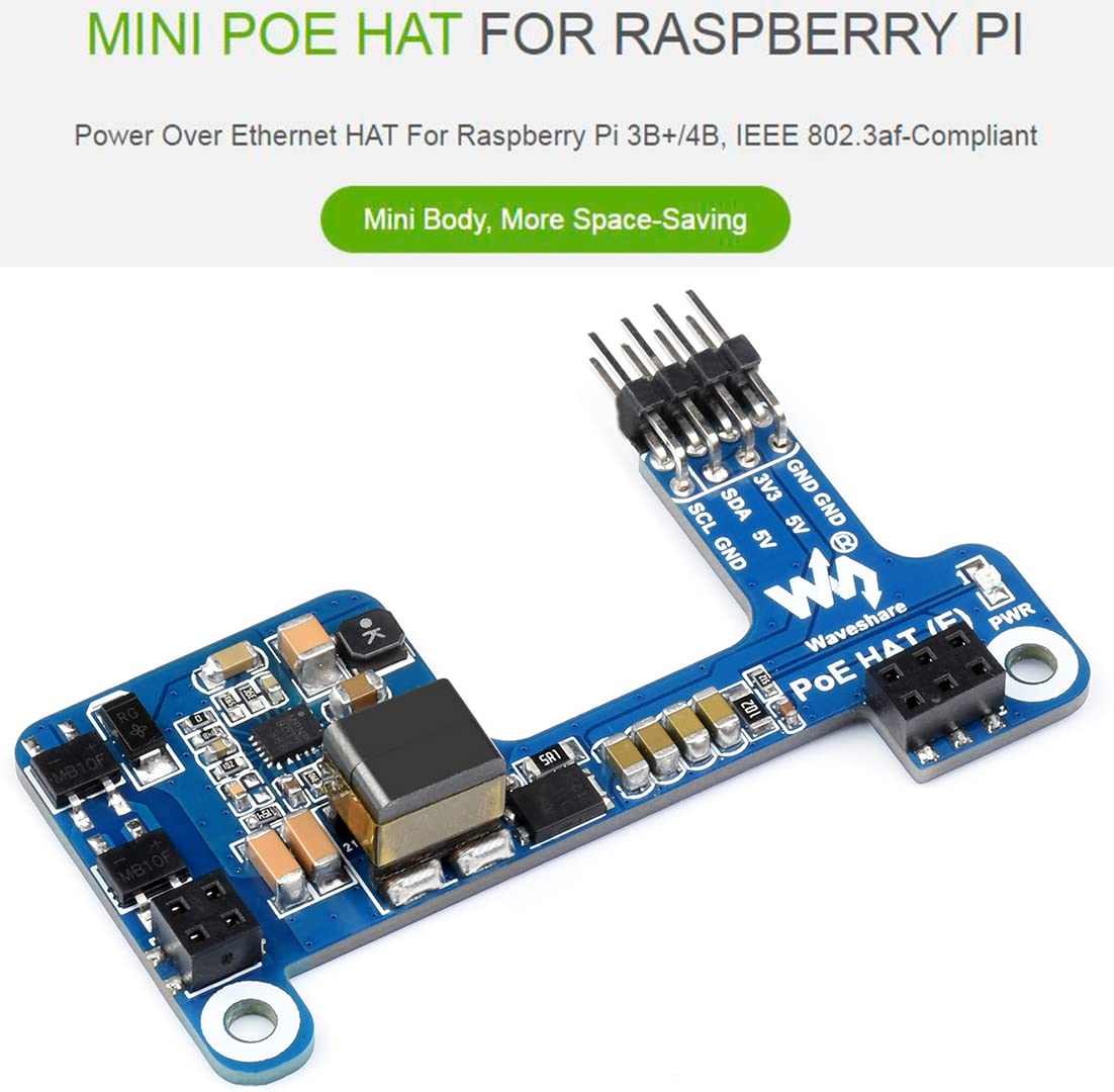 Power Over Ethernet HAT POE HAT (E) for Raspberry Pi 4B/Pi 3B+, IEEE 802.3af-Compliant Standard, Support Connecting Cooling Fan and Official Case